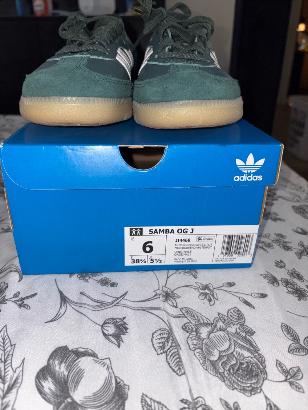 adidas Originals Samba OG J Dark Green & White Women's Sneakers - Picture 4 of 7